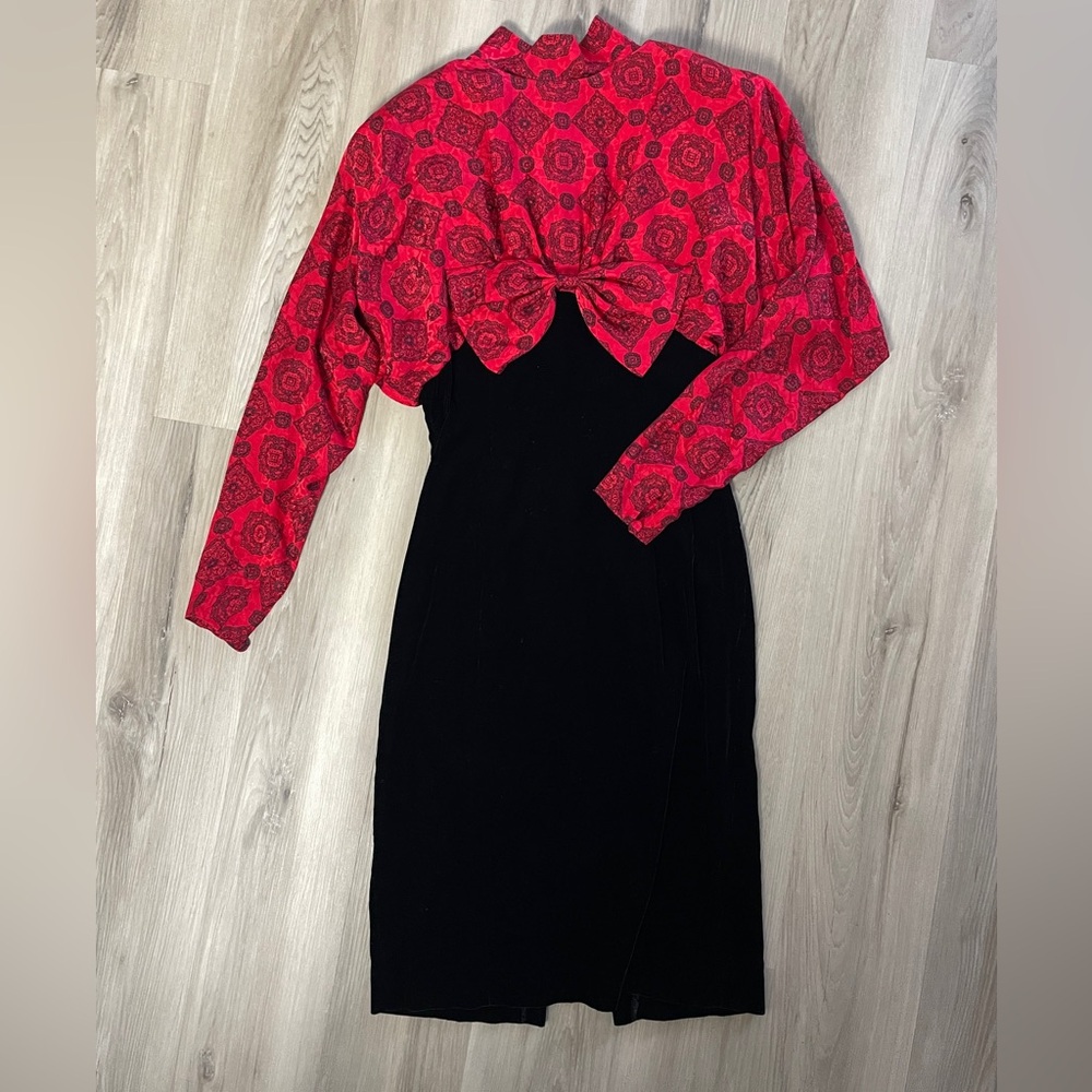 Vintage 1980s Silk Studio Cocktail Bow Dress Made in Korea